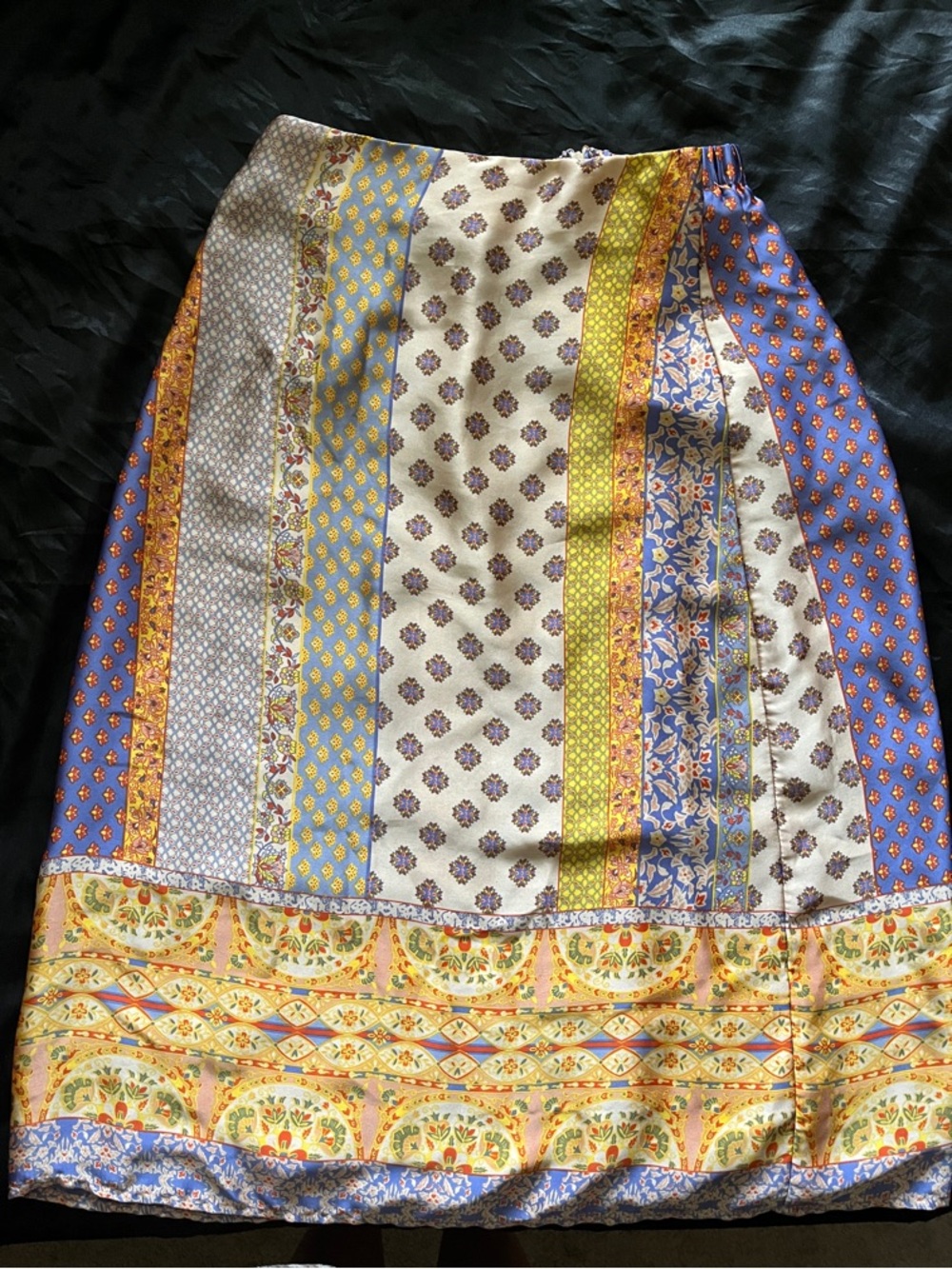 Boho Patchwork Print Midi Skirt - Yellow & Blue